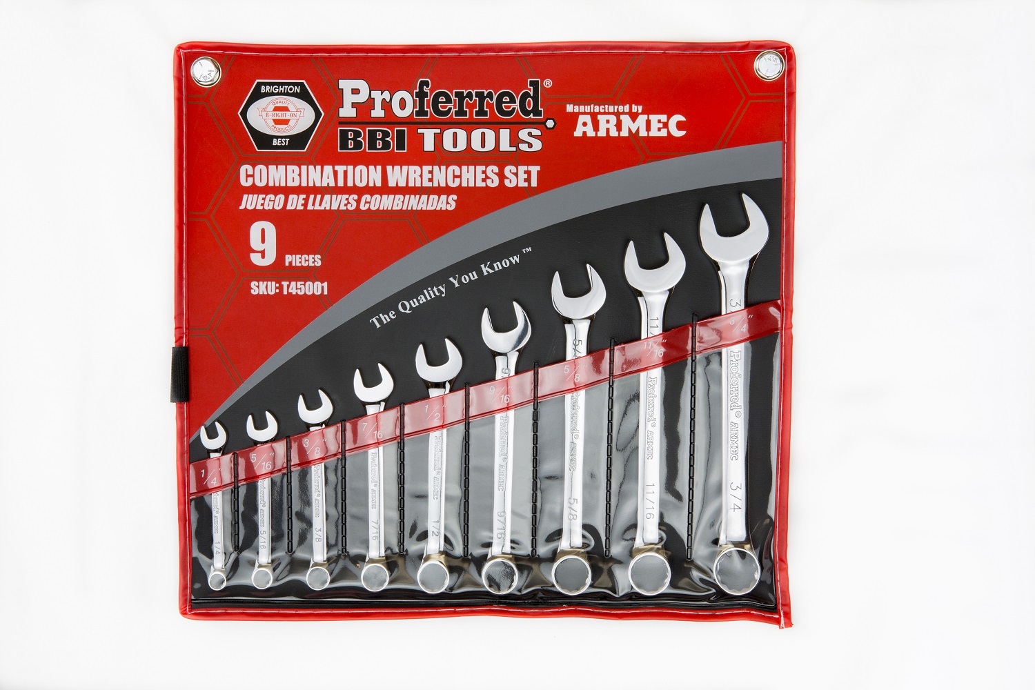 PROFERRED COMBINATION WRENCH SET 1/4 - 3/4'' 9 PIECE SET 